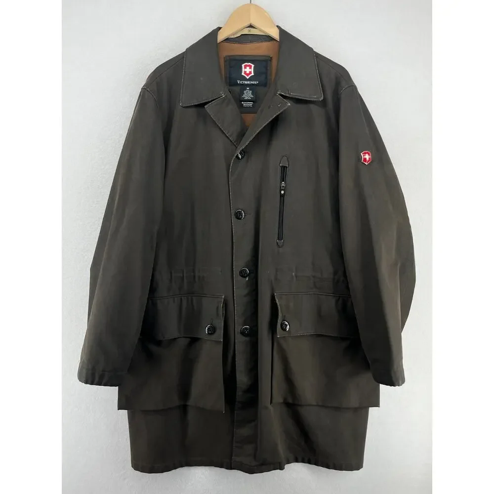 VICTORINOX Jacket Mens M Swiss Army Utility Field Coated Cotton Rain Coat Brown